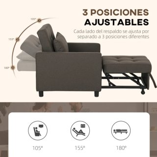 Sofá Cama Tapizado en Lino con Respaldo Ajustable