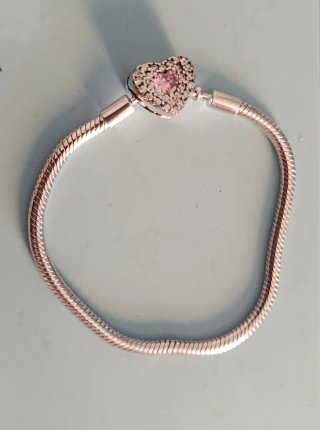 Bracciale donna silver 17 cm cuore rosa