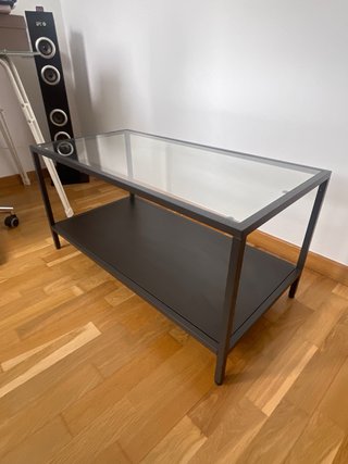 Mesa centro cristal y madera Ikea