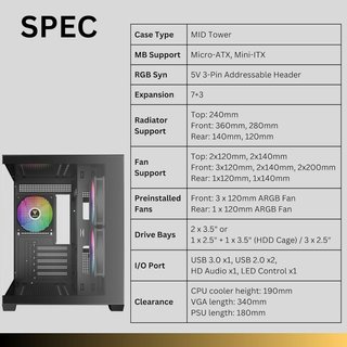 GAMDIAS AURA GC10M V2 Templado + 3 FAN RGB (NUEVO)