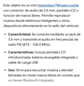 Mini Transmisor FM Coche Audio
