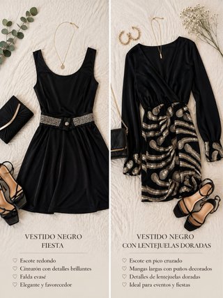 Lote 2 Vestidos Fiesta Negro y Dorado