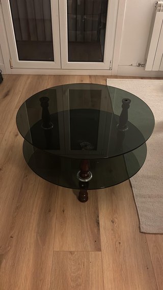 Mesa de centro redonda de cristal y madera
