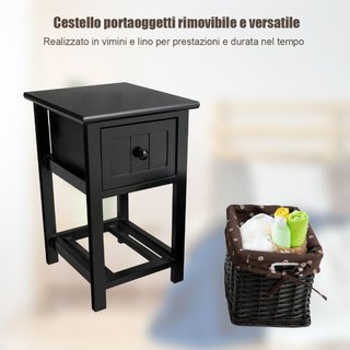 Mesita de noche con cesta de mimbre y 1 cajón