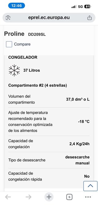 Frigorífico Proline D Nuevo