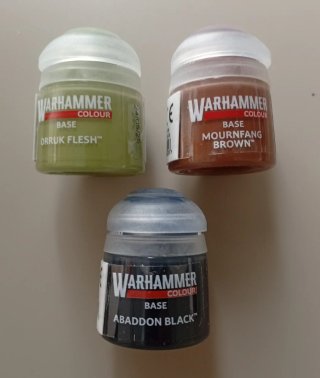 3 Pinturas Citadel Base: Verde, Marron, Negro