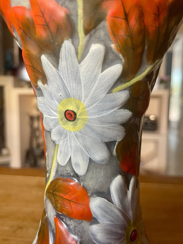 Jarrón Vintage Cerámica Floral Dorado Años 60-70
