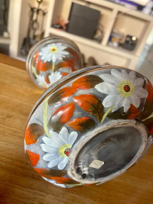 Jarrón Vintage Cerámica Floral Dorado Años 60-70