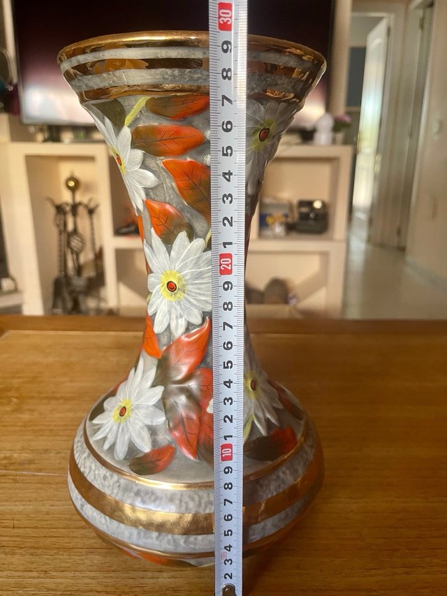 Jarrón Vintage Cerámica Floral Dorado Años 60-70