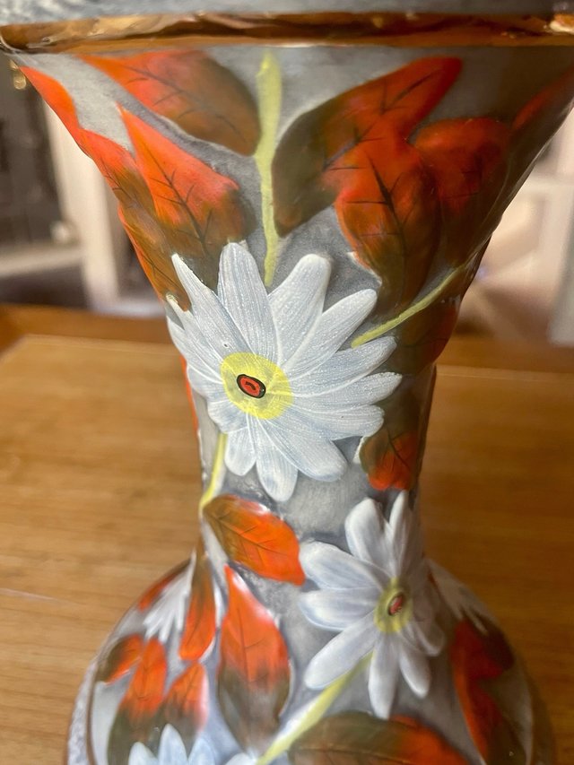 Jarrón Vintage Cerámica Floral Dorado Años 60-70