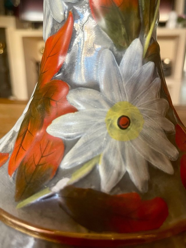 Jarrón Vintage Cerámica Floral Dorado Años 60-70