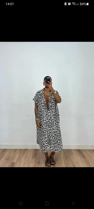 Vestido animal print beige y negro