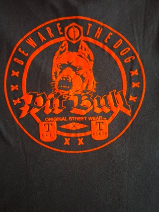 Camiseta vintage Pit Bull azul y naranja