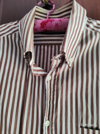 Camisa de vestir Ungaro rayas marrones. Talla 6