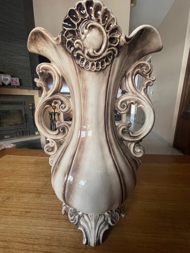 Gran Jarrón Capodimonte Italia Rosas Porcelana
