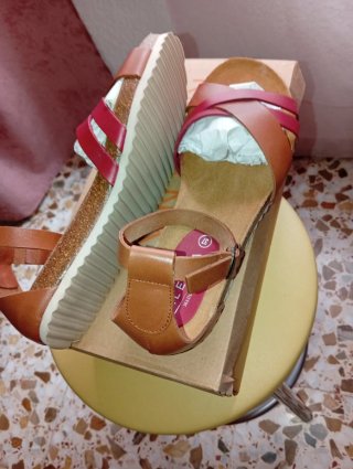 Sandalias Kalen Mujer Talla 37 Marrón/Rojo