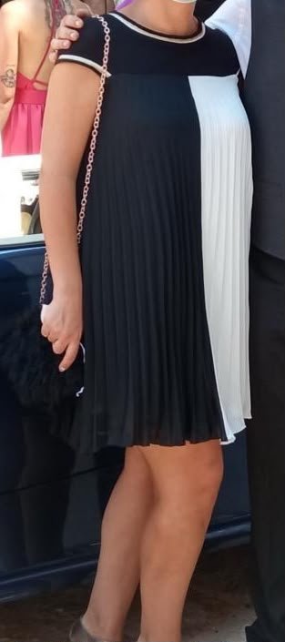 Vestido evento plisado blanco y negro T40