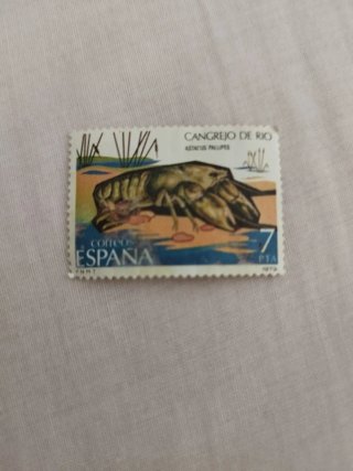 Sello España Cangrejo de Río 7 PTA 1979