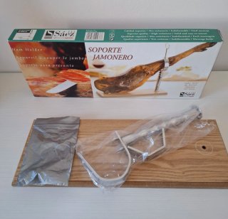 Tabla / soporte jamonero de madera con caja.