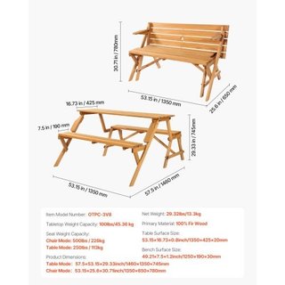 Mesa de picnic intercambiable 2 en 1 transformable