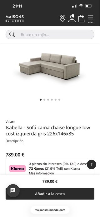 Sofá Cama Chaise Longue Gris con Almacenaje