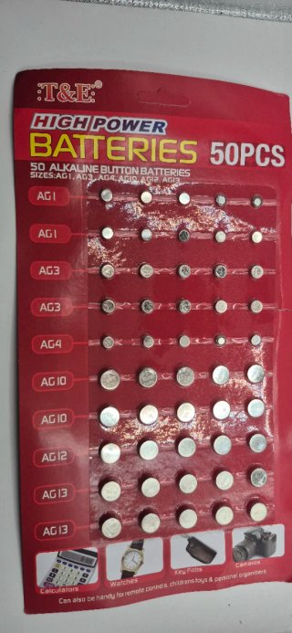 Pack 50 pilas de botón alcalinas T&E – AG1 AG3 AG4