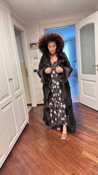 Cappotto lungo donna nero/marrone