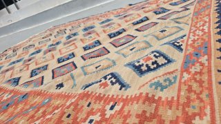 Alfombra Kilim Tejido Plano Beige Multicolor