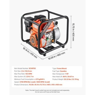 Bomba de agua a gasolina, 50.8 mm, 142 GPM, bomba