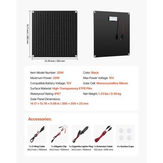 Cargador de batería solar de 20W 12V, mantenedor d