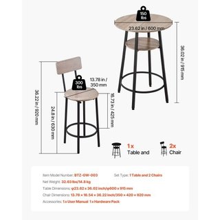 Mesa de Bar, Conjunto de 3 Piezas de 596.9 mm, Con