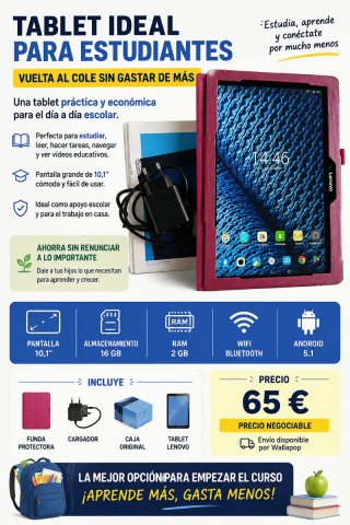 Tablet Lenovo 10.1 16GB + Funda + Cargador