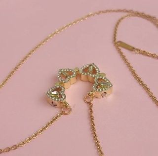 Collar Trébol 2 en 1 Corazónes Baño Oro.
