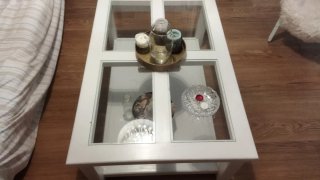 Mesa  centro, madera maciza de roble  y crista