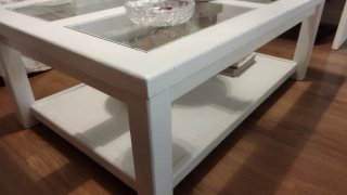Mesa  centro, madera maciza de roble  y crista