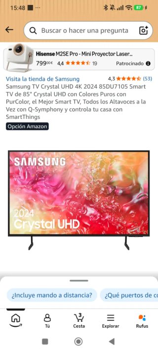 Samsung TV 85 + Barra Sonido