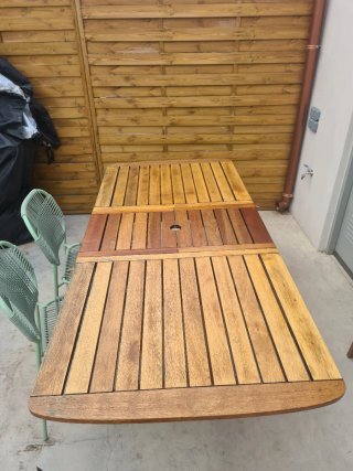 Mesa extensible exterior madera 150x90 y 4 sillas
