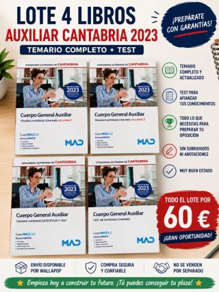 Lote 4 libros Auxiliar Cantabria 2023 – MAD