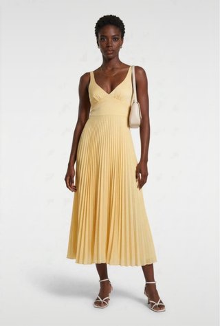 Vestido de fiesta plisado amarillo pastel