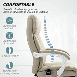 Silla de Oficina Masaje Calor Reclinable Beige