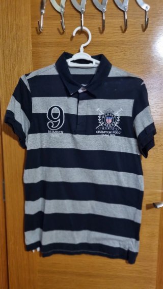 Polo Rayas Azul y Gris Talla M
