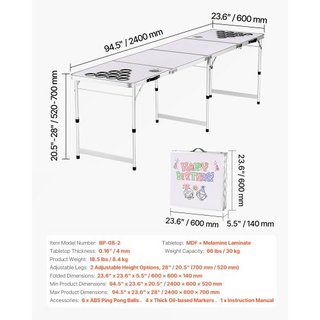 Mesa de Beer Pong portátil de 2.4 m, mesa plegable