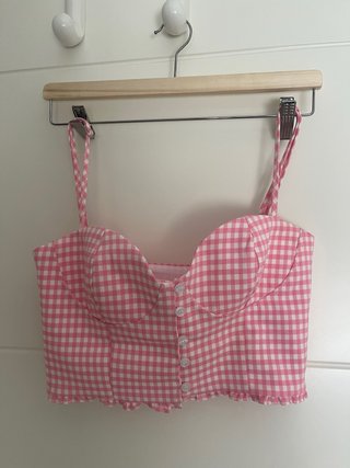 Top Zara cuadros vichy rosa talla única