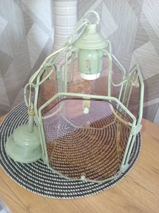 Lampada Vintage in Cristallo e Metallo Verde