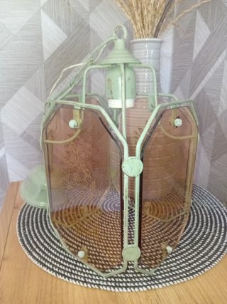 Lampada Vintage in Cristallo e Metallo Verde