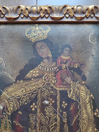 Original óleo lienzo religioso virgen siglo 17/18
