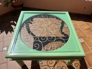 Mesa centro cristal forja 91x91