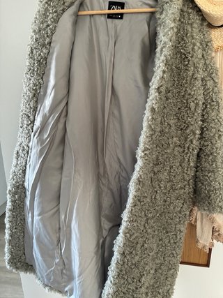 Abrigo Zara Gris Peluche Largo
