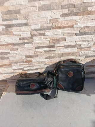 Conjunto Maletas Retro Cuero Negro y Marrón