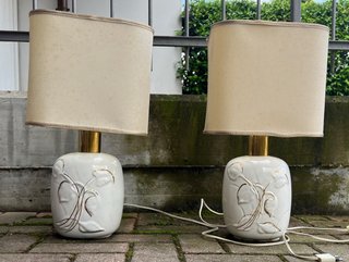 Tris lampade in ceramica bianca e oro